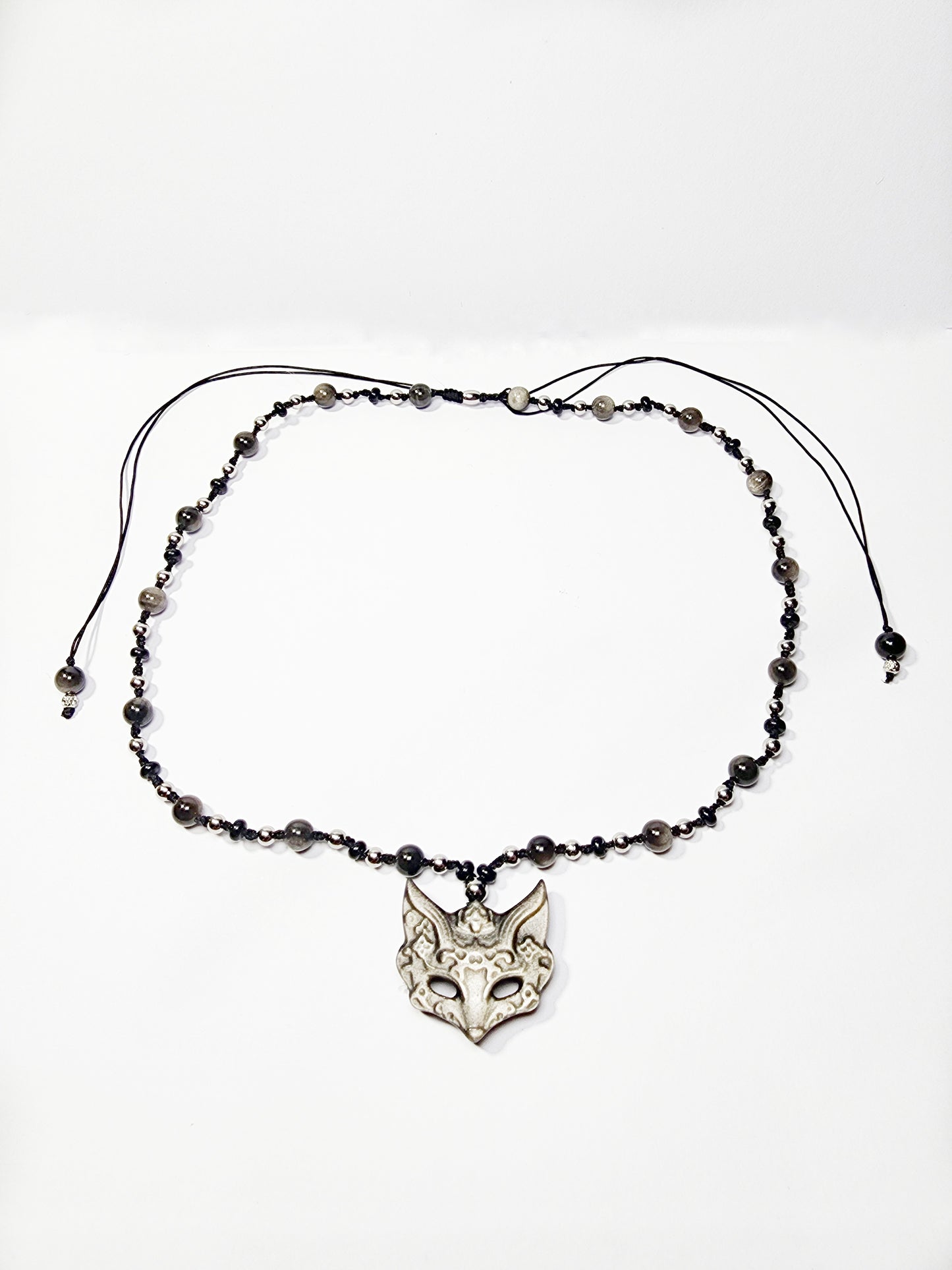 Silver Obsidian Fox Necklace