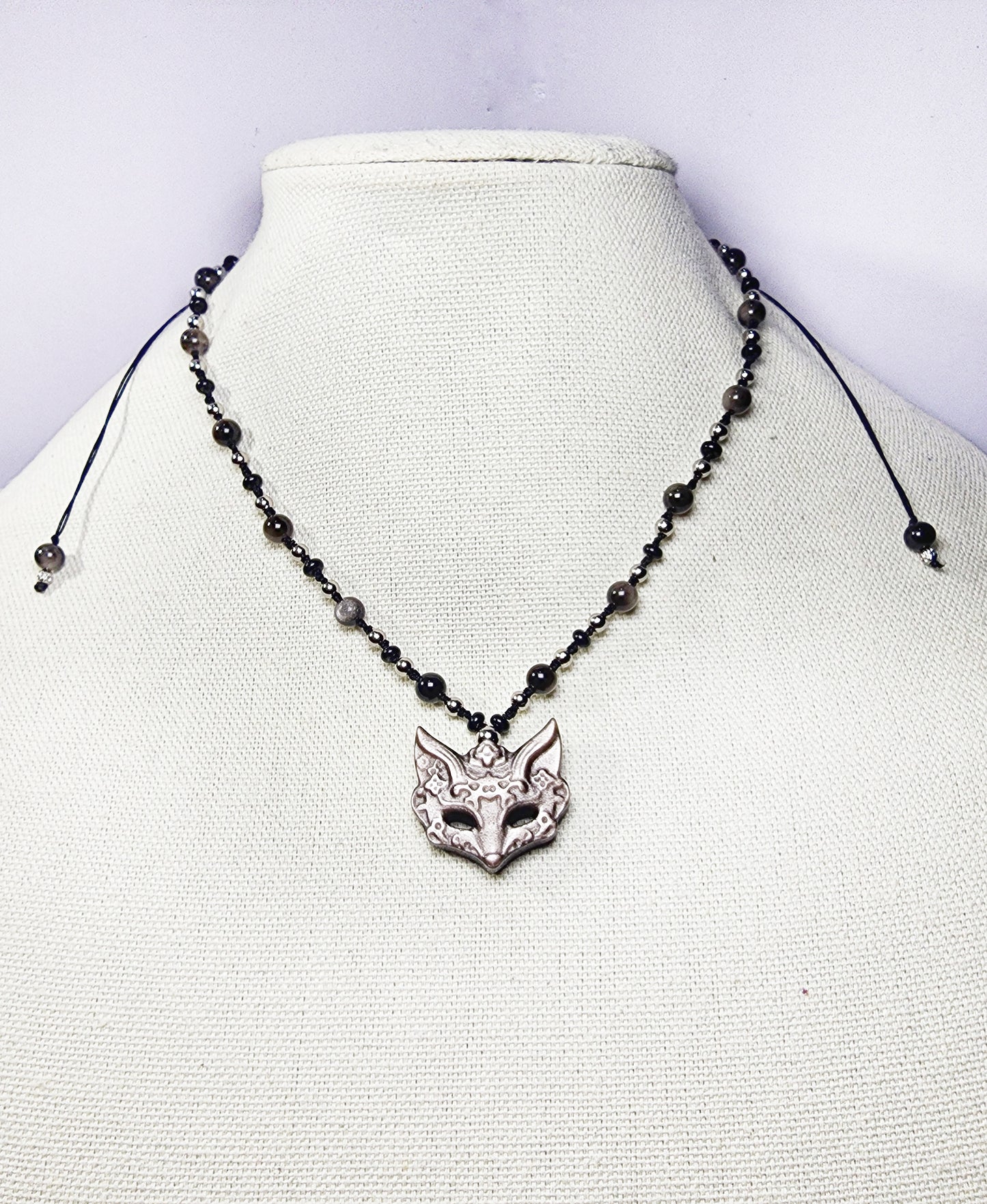 Silver Obsidian Fox Necklace