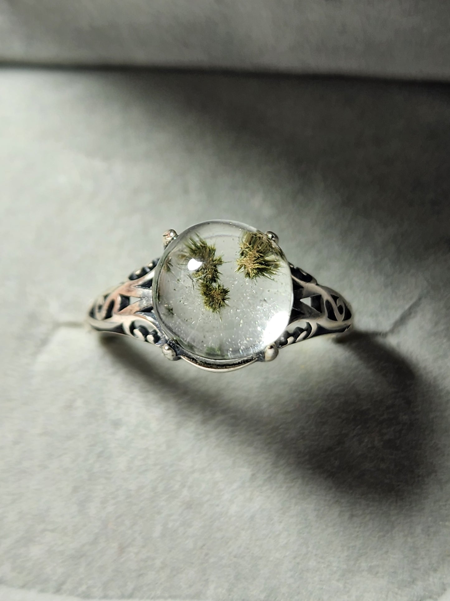 Green Urchin in Quartz Ring