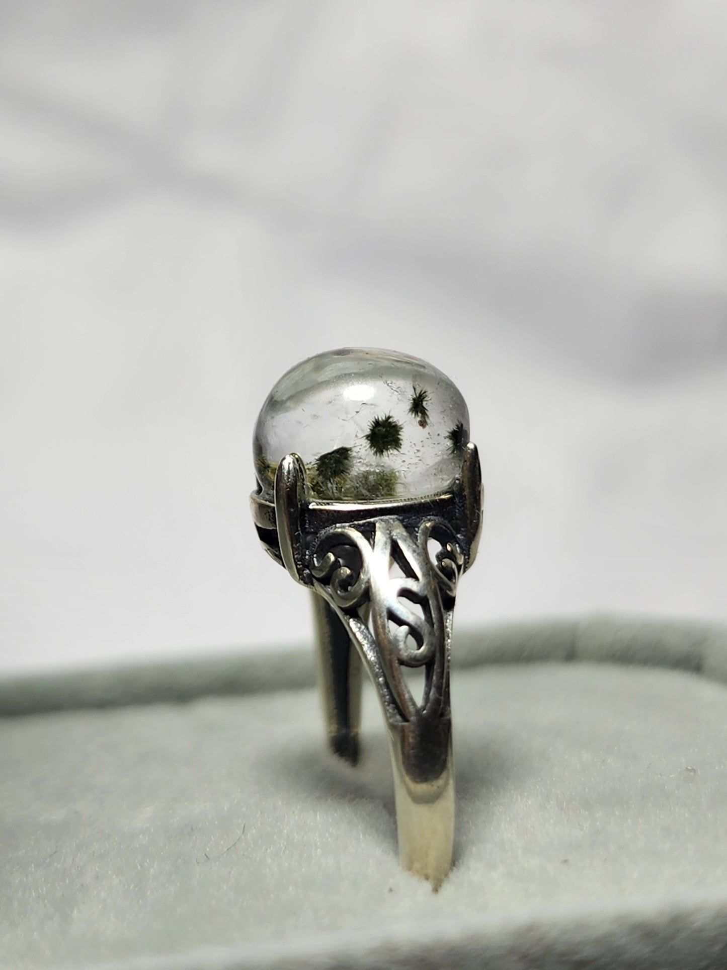 Green Urchin in Quartz Ring