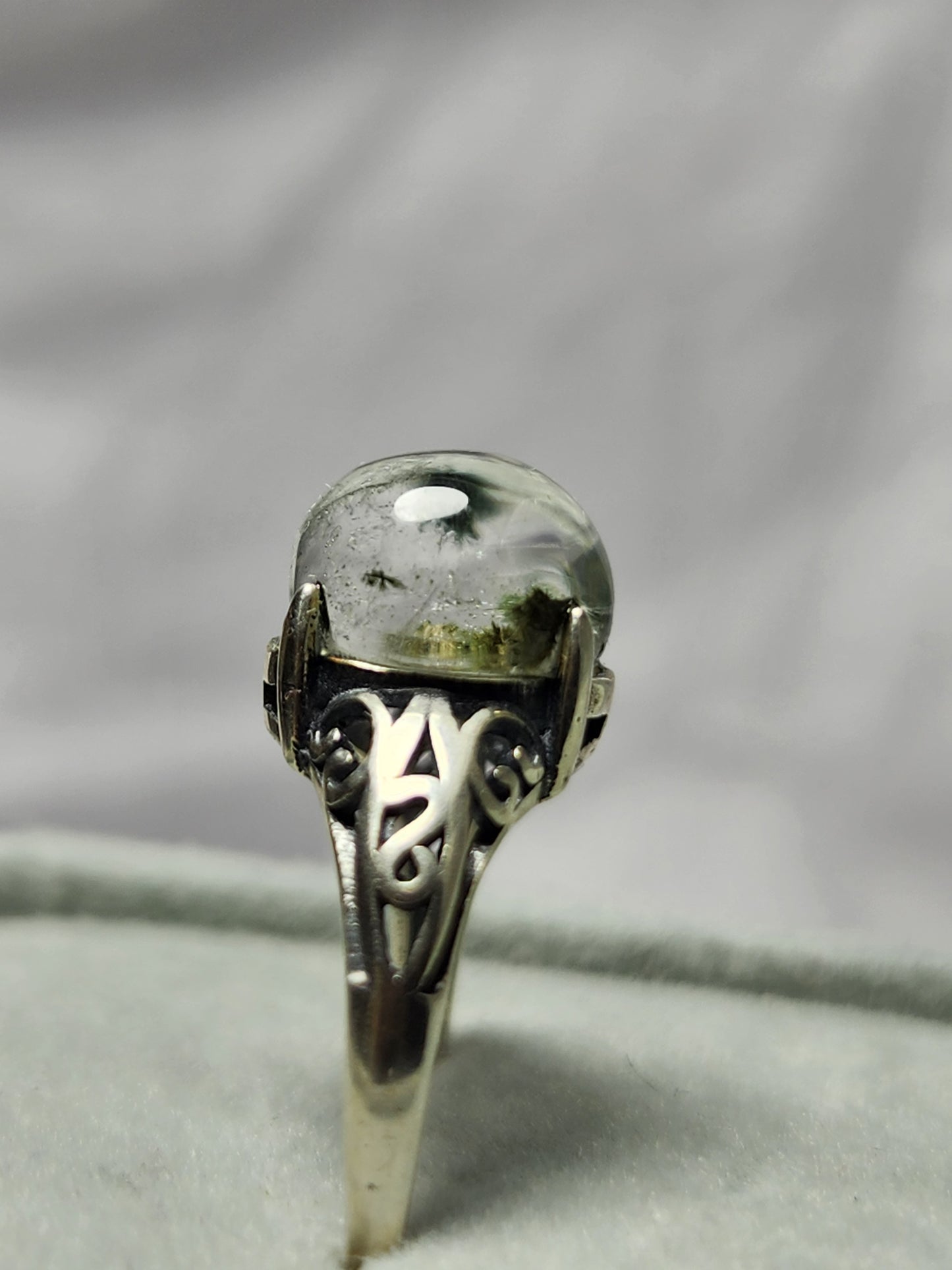 Green Urchin in Quartz Ring