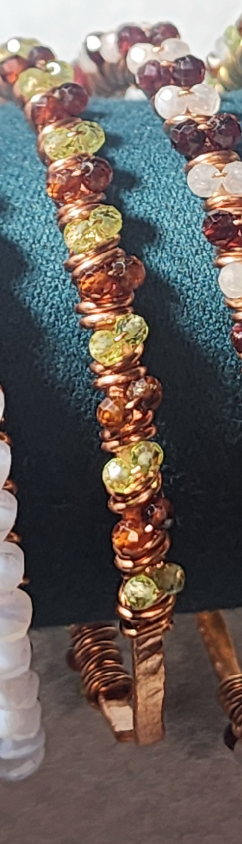 Copper gemstone wrapped bangle GP
