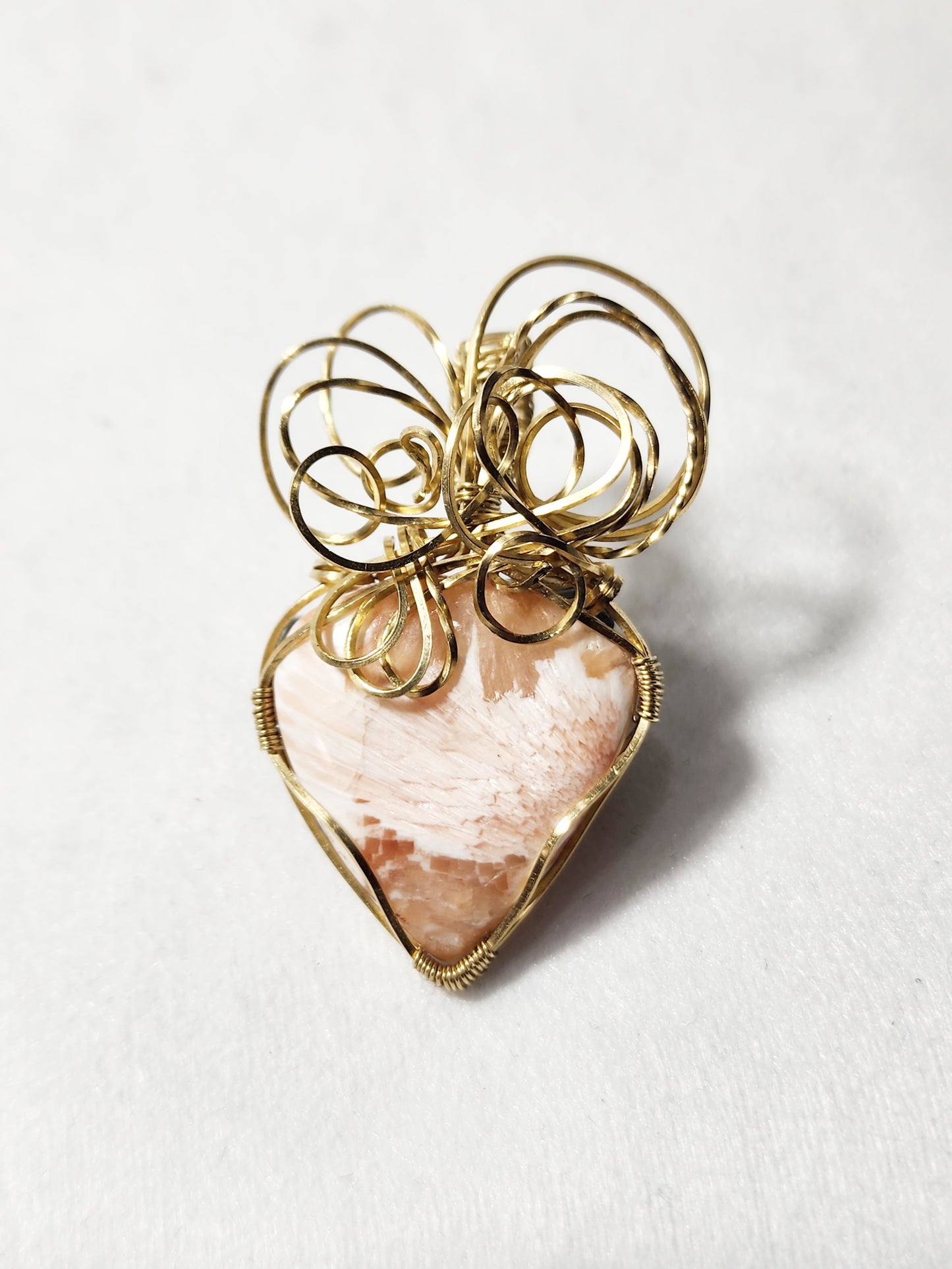 Pink Scolecite Wrapped in Brass