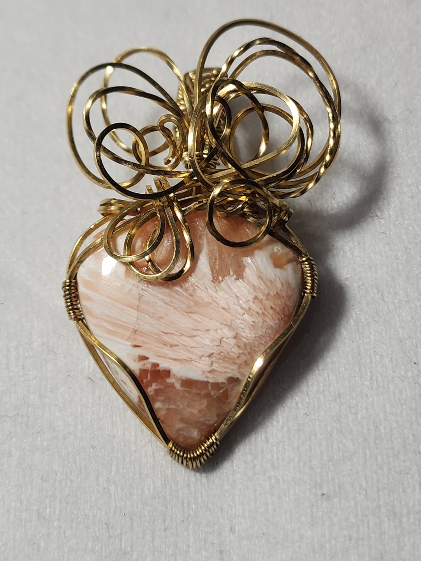 Pink Scolecite Wrapped in Brass