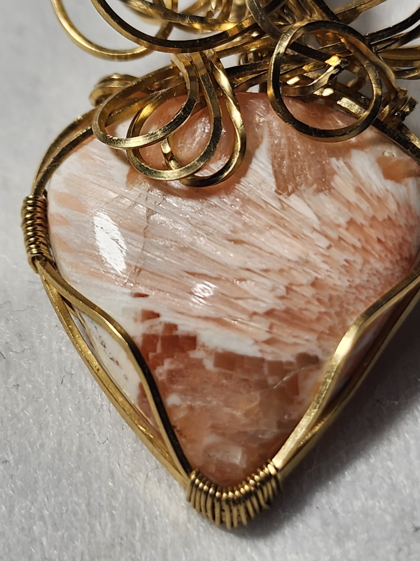 Pink Scolecite Wrapped in Brass