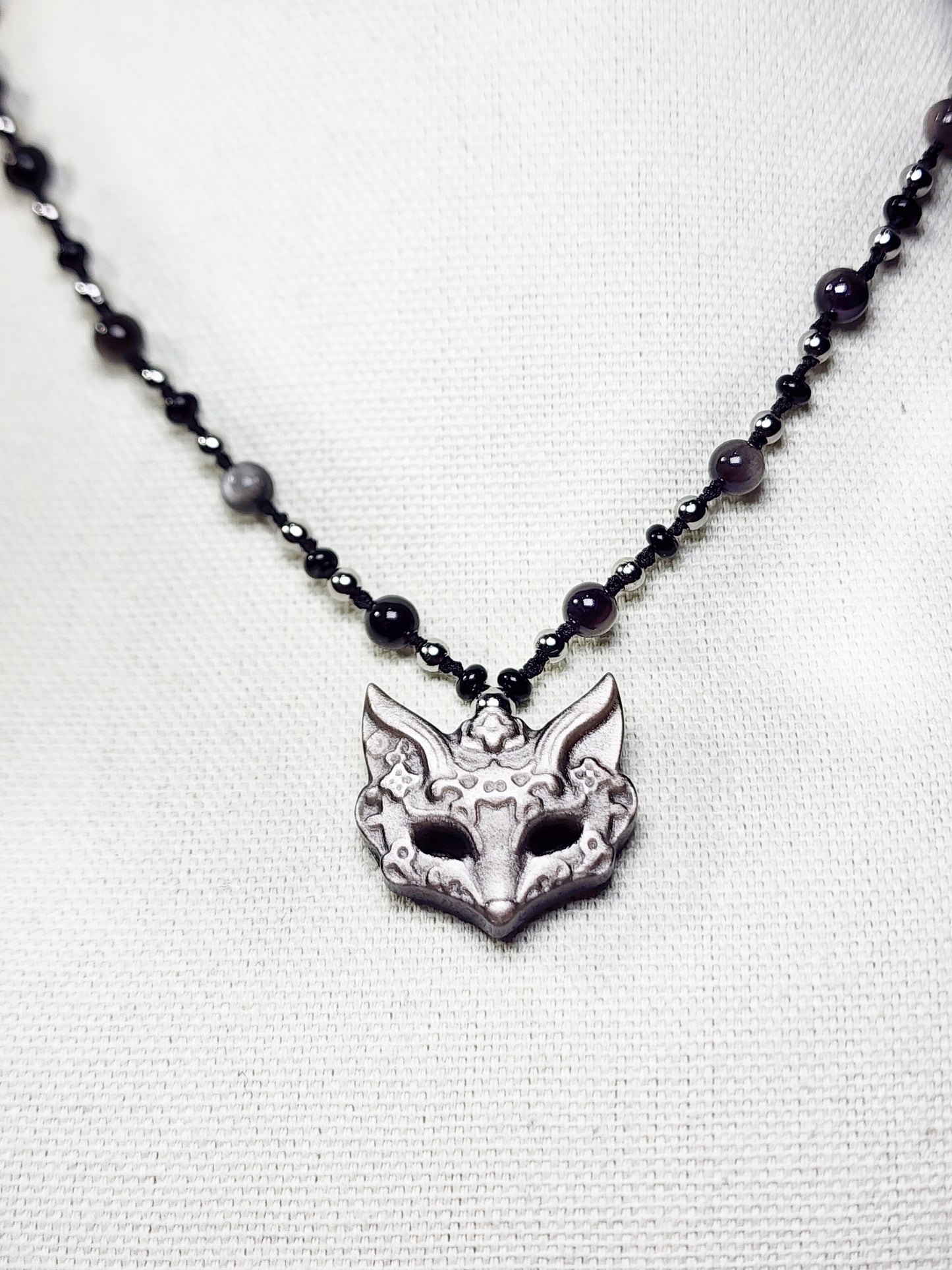 Silver Obsidian Fox Necklace