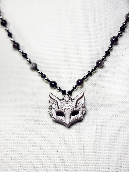 Silver Obsidian Fox Necklace
