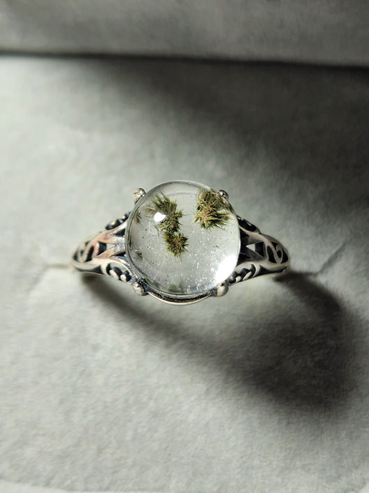 Green Urchin in Quartz Ring