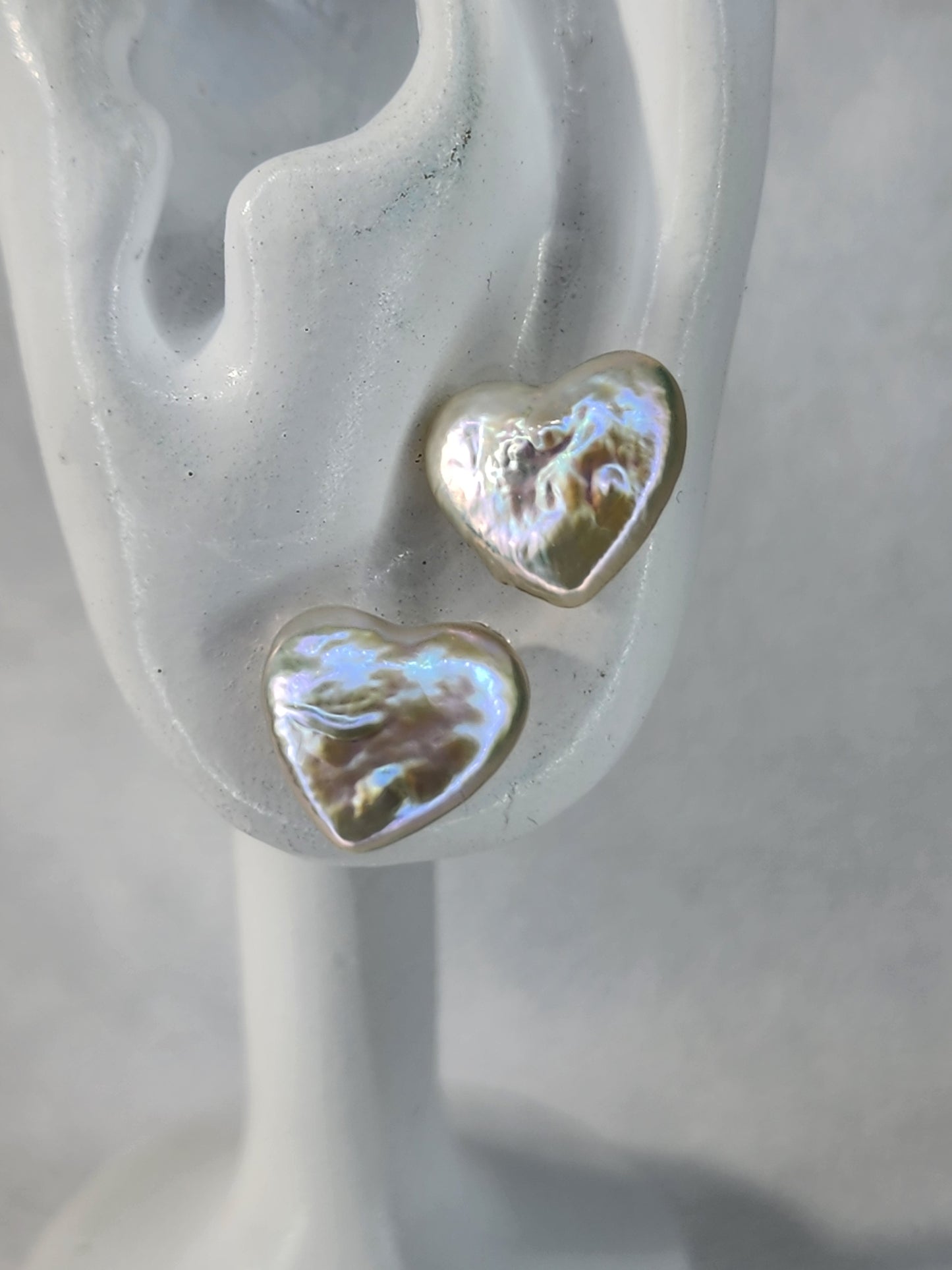 Heart Studs (Iridescent White)