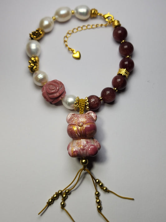 DaQi Bear Mauve and White
